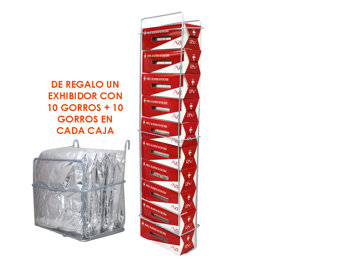 EXHIBIDOR C/10 ROLLOS D/ALUMINIO C/20 GORROS ARI