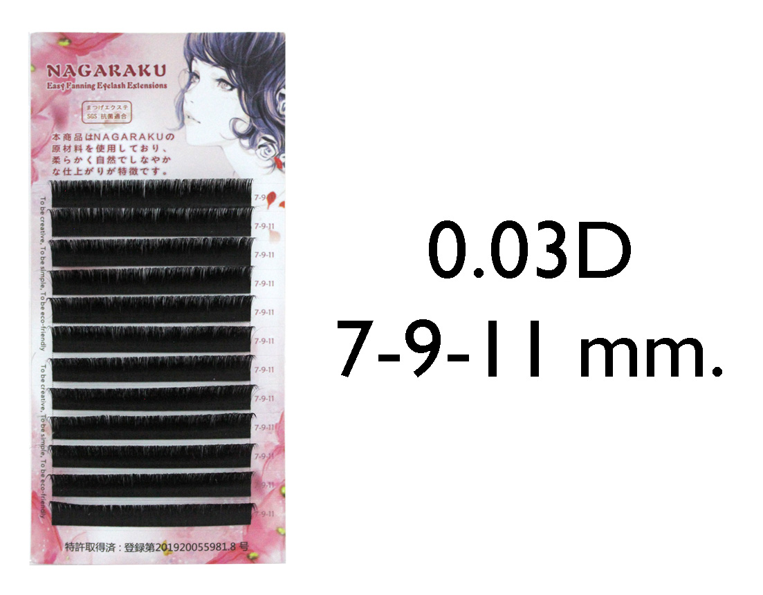 PESTAÑA NAGARAKU MIXTA ETIQ ROSA 0.03D 7-9-11MM