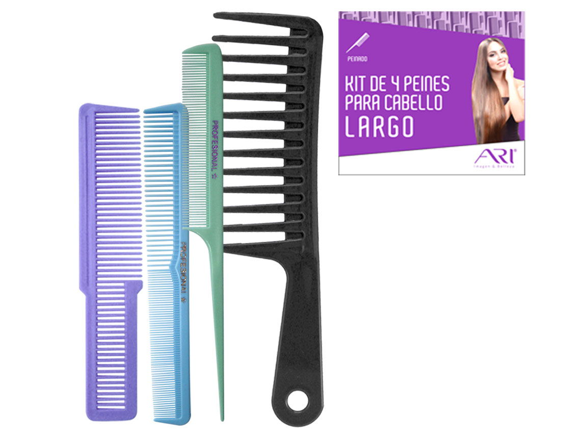 KIT DE 4 PEINES PARA CABELLO LARGO